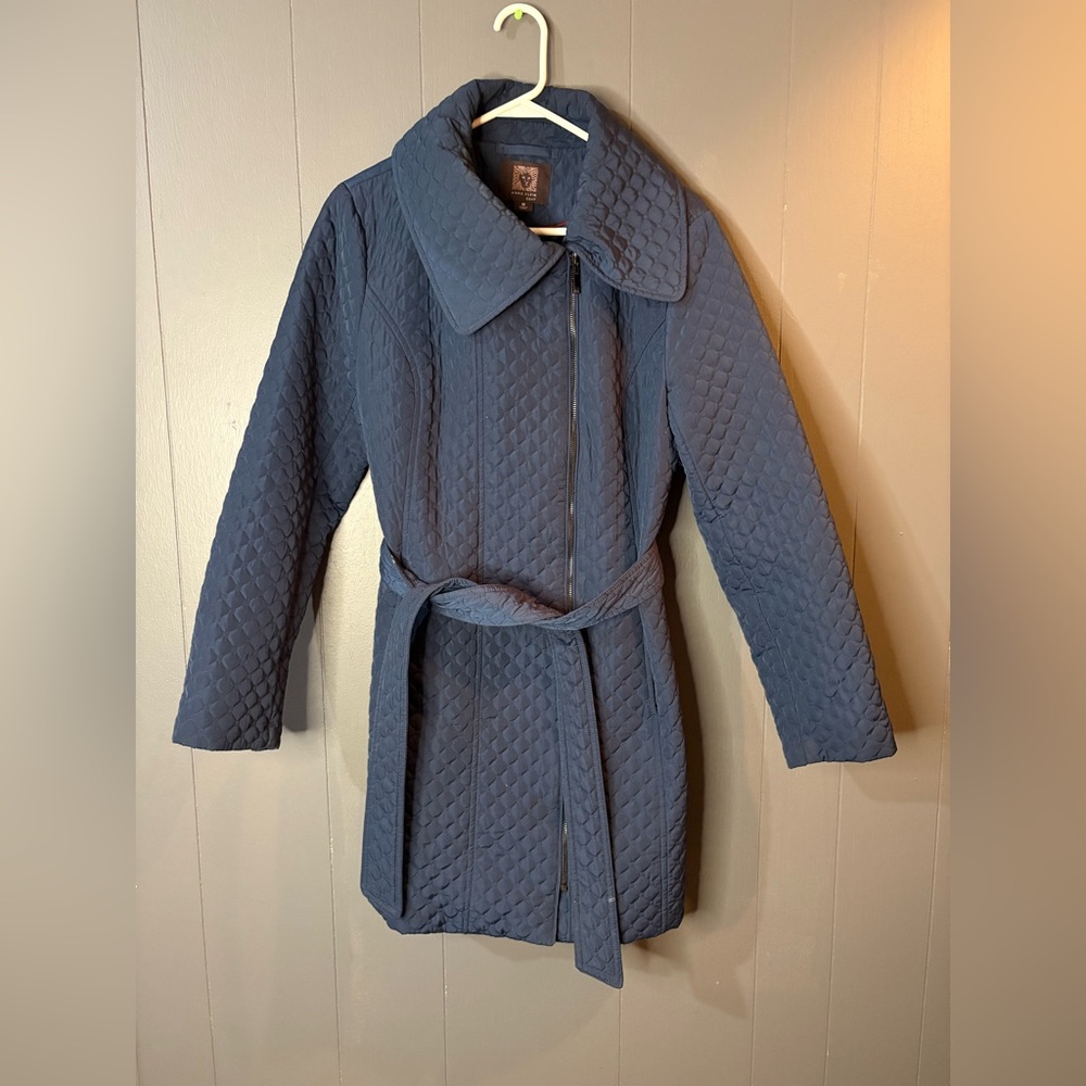 Anne Klein Navy Quilted Coat with Belt Size Medium